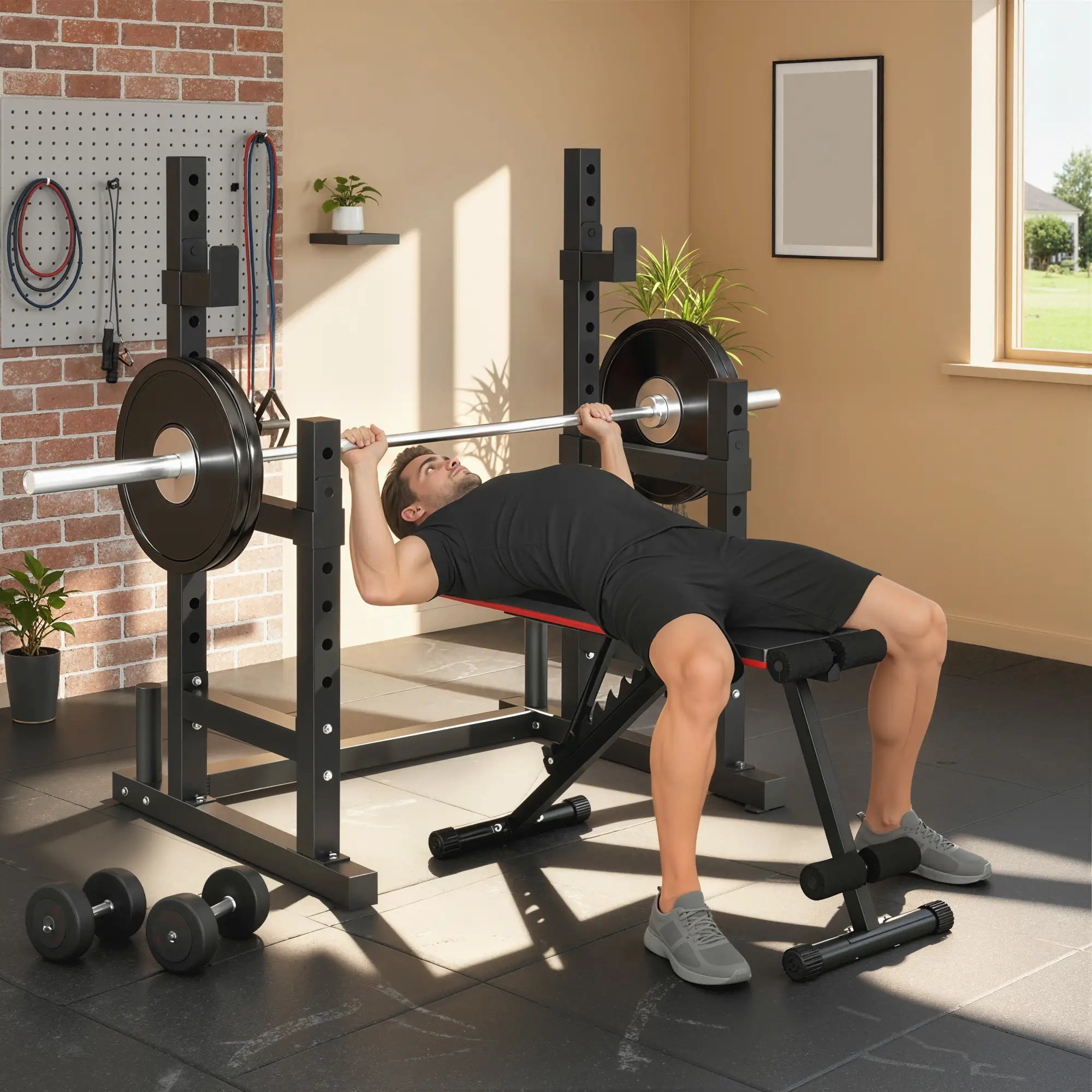 Adjustable Squat Rack, 660 Lbs Multi-Function Barbell Rack, Black Dumbbells & Barbells at Gallery Canada