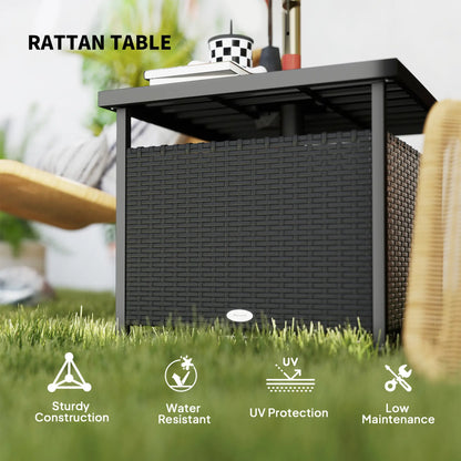21.75" Table de café en rotin extérieur, trou pour parapluie, noir