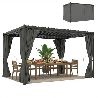 10 x 13 Ft Louvered Pergola With Steel Roof, Curtains, Grey Pergolas at Gallery Canada