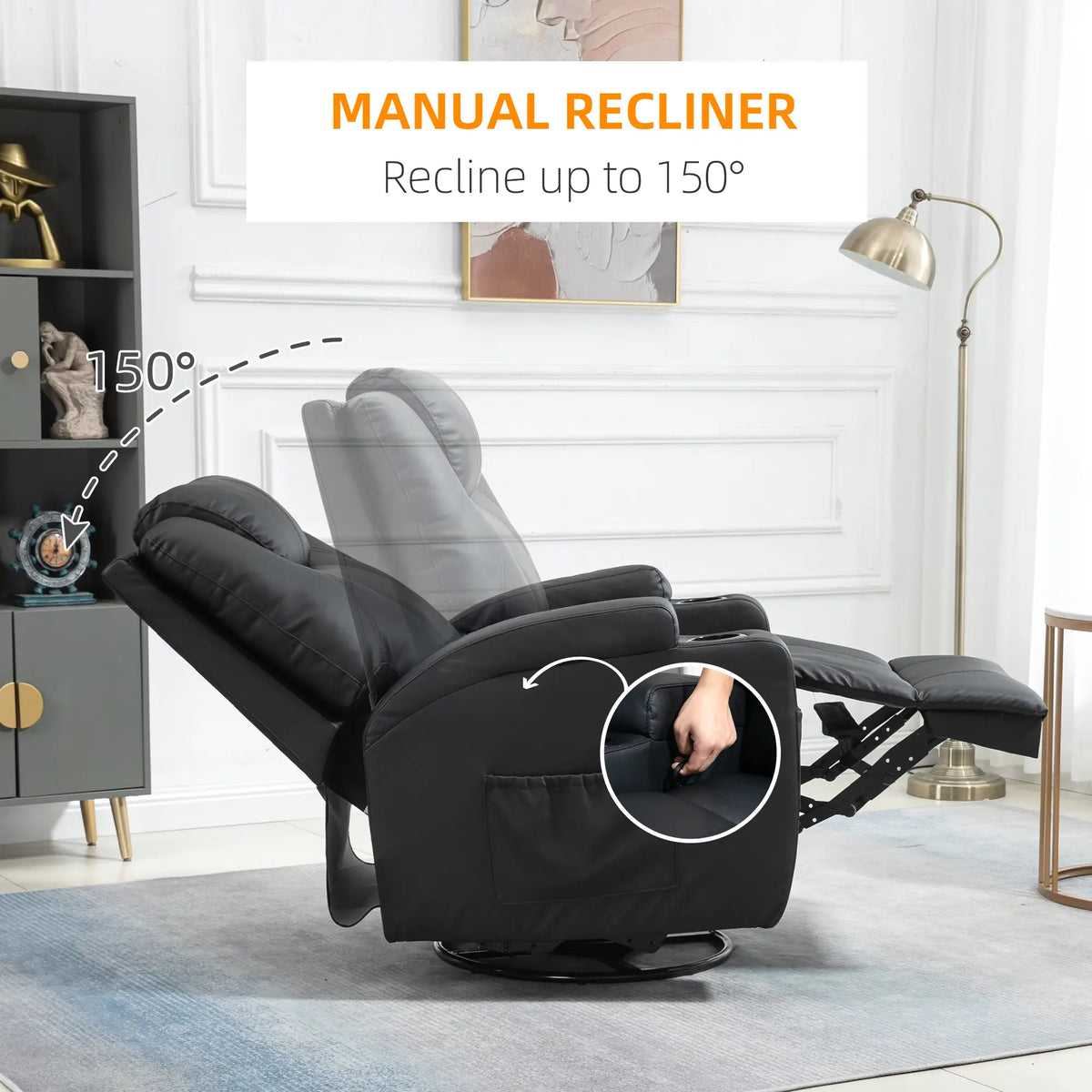 Massage Recliner Chair 8 Vibration PU Leather, Black Single Sofas at Gallery Canada