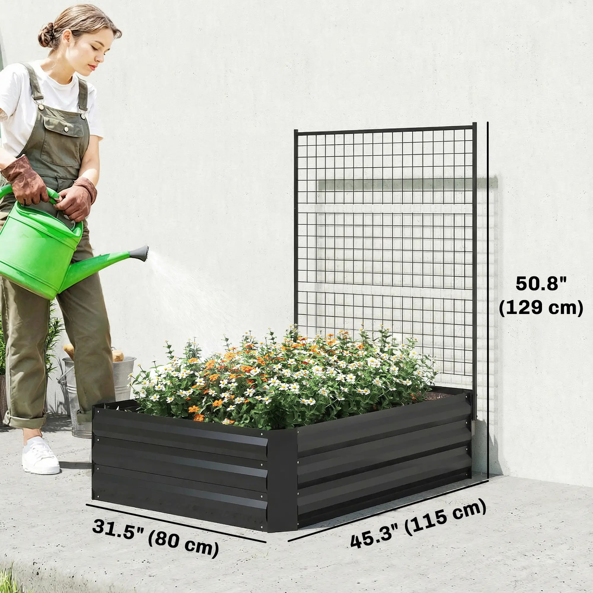 Galvanized Raised Garden Bed With Trellis, Open Bottom Planter Box, Black Galvanized Planter Boxes at Gallery Canada