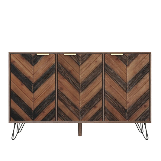 Three-Door Sideboard, Adjustable Shelves, 47" L x 14" W x 29.5" H, Natural Console Tables Natural at Gallery Canada