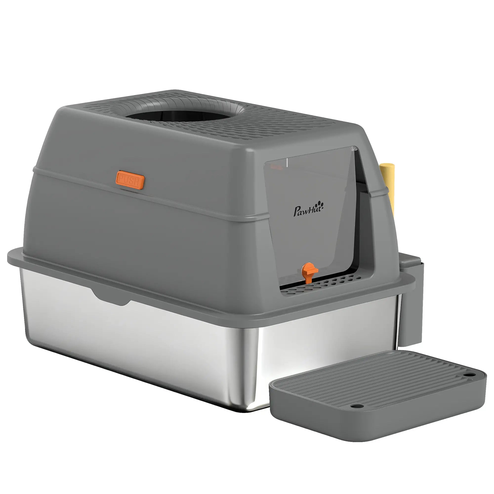 XL Stainless Steel Cat Litter Box, 80L with Front Top Entry, Trapping Step, Scoop, for Large Cats Cat Litter Box Enclosures Dark Grey at Gallery Canada