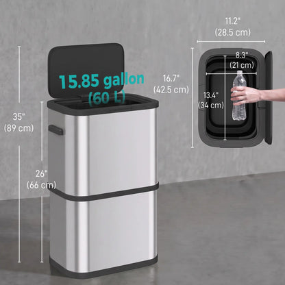 60 L Slim Stainless Steel Trash Can, Soft-Close Lid, Silver Kitchen Trash Cans at Gallery Canada