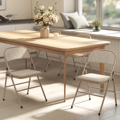 Metal Foldable Chairs, Linen Fabric Padded, Cushion Seat, Open Back, Beige Dining Chairs at Gallery Canada