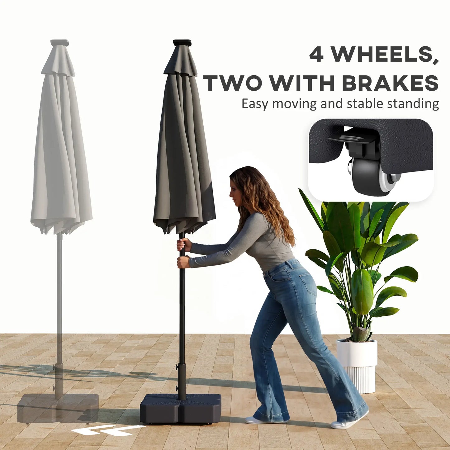 Heavy Duty Outdoor Umbrella Stand, 1.5"/1.9" Poles, Wheels With Brake, Black Umbrella Bases at Gallery Canada