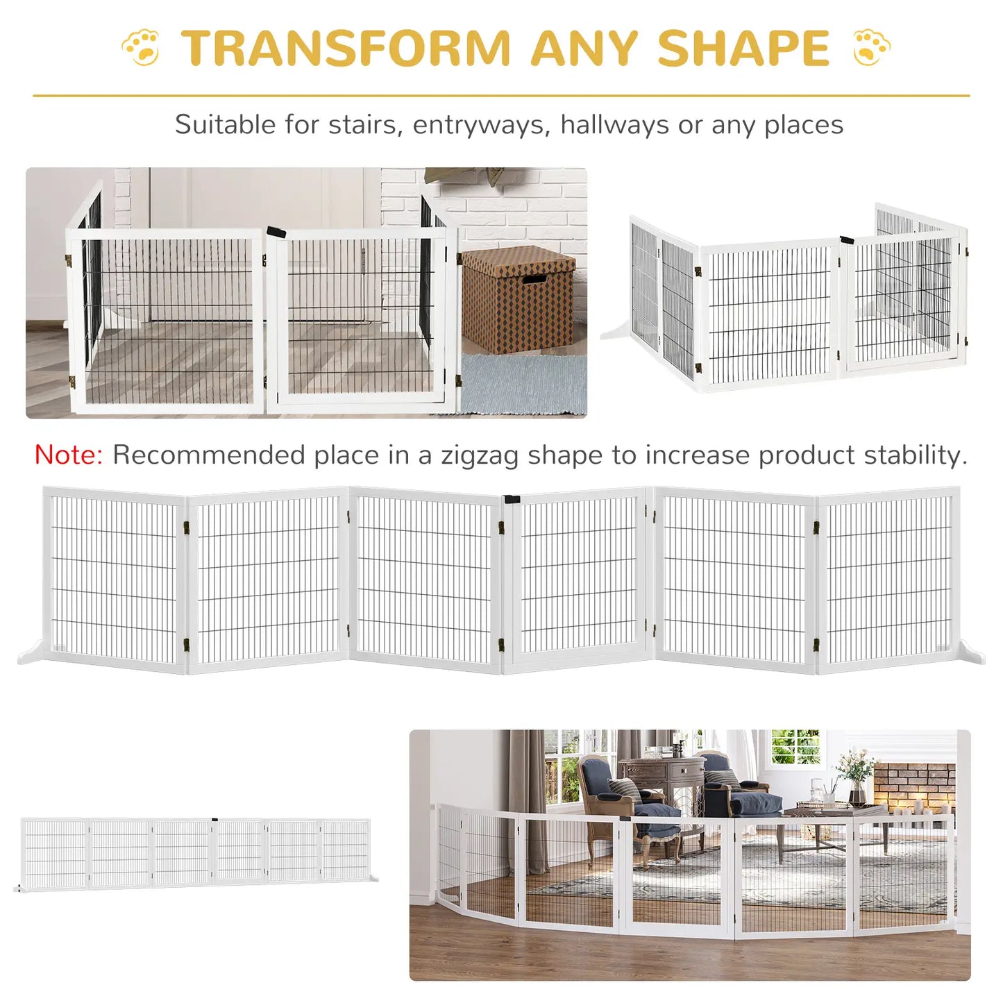 Wooden Freestanding Pet Gate, 2 Support Feet, White Houses, Kennels & Pens at Gallery Canada