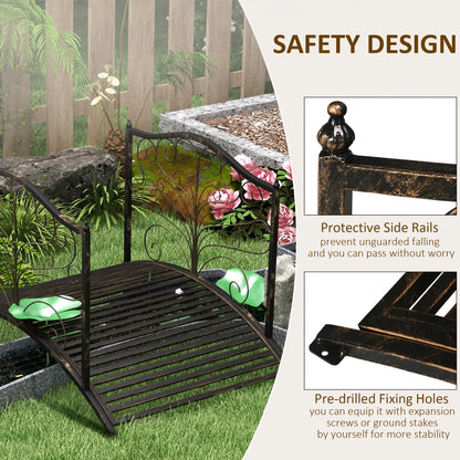 4FT Metal Garden Bridge, Decorative Arc, Guardrails, Black Bronze Garden Bridges at Gallery Canada