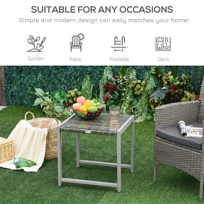 Rattan Coffee Table, Wicker Patio Side Table, Tempered Glass Top, Aluminum Frame, Gray Patio Side Tables at Gallery Canada