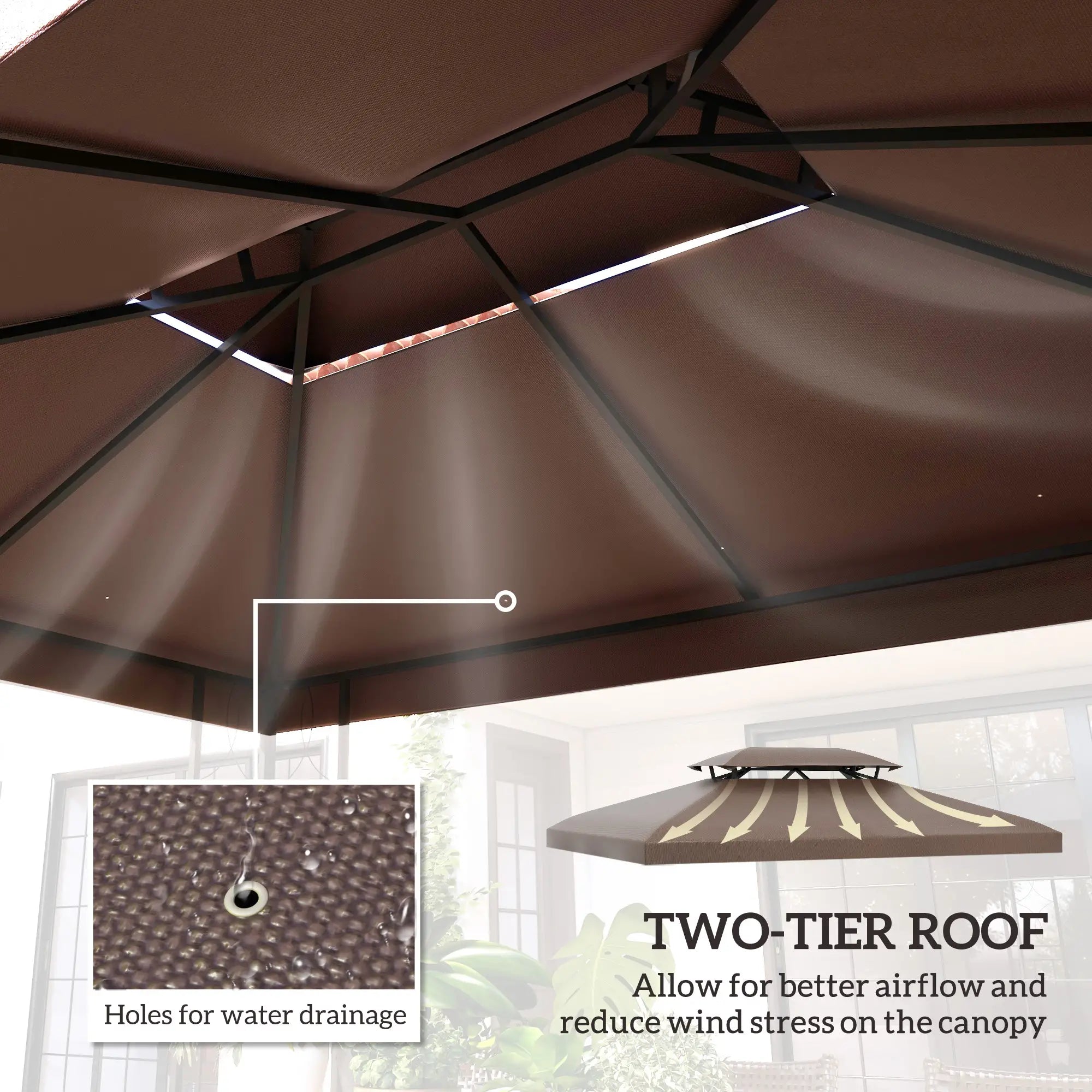 13' x 10' Gazebo Replacement Canopy, 2 Tier Roof, Brown Gazebo Canopy Replacement at Gallery Canada