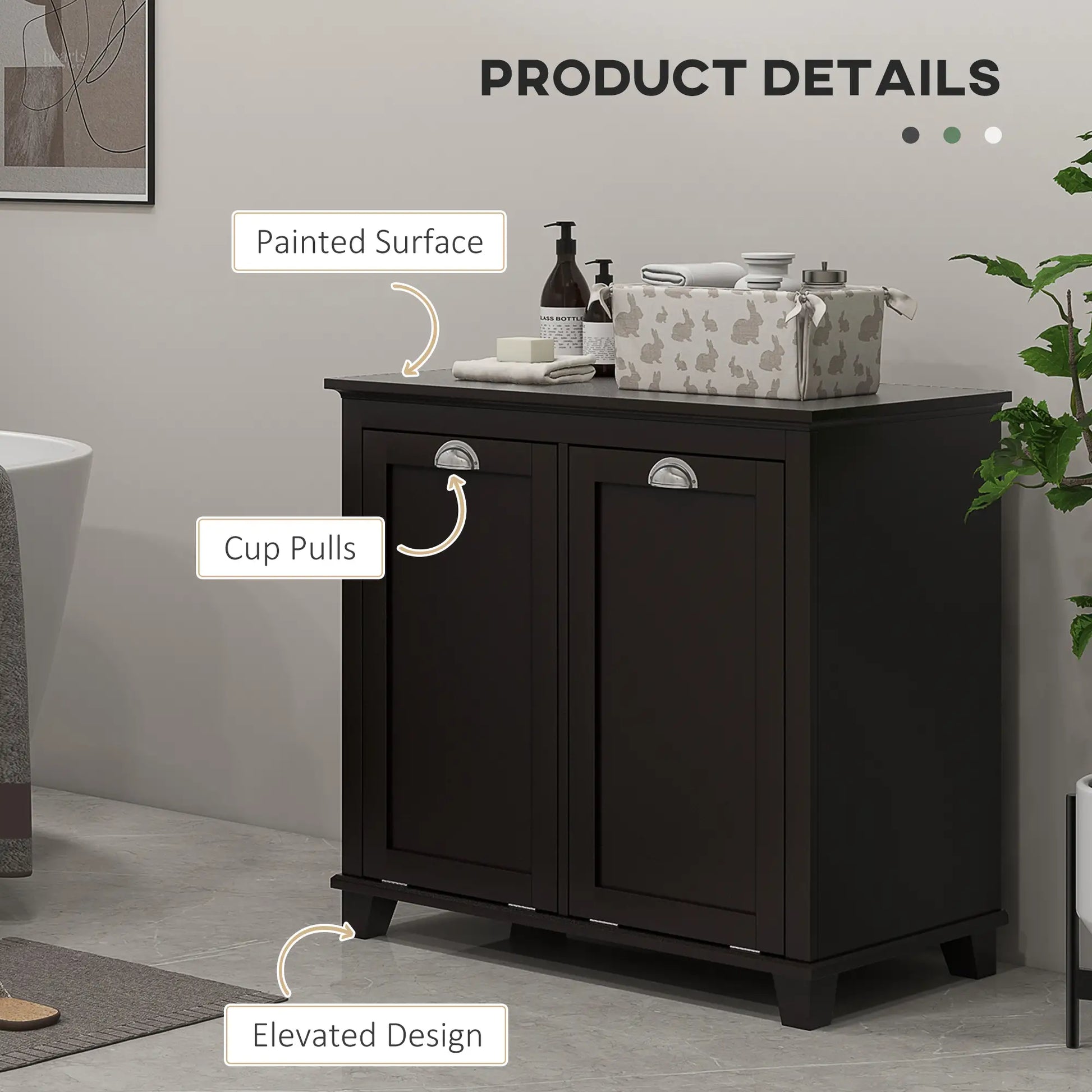 Tilt-Out Laundry Cabinet, Bathroom Organizer with Two-Compartment Hamper, Black Bathroom Cabinets at Gallery Canada