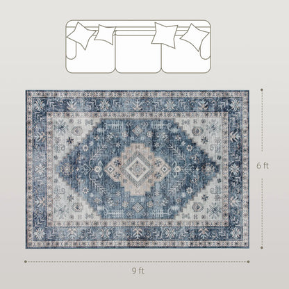 6x9 Vintage Washable Non-Slip Rug, for Living Room, Bedroom, Blue Living Room Furniture at Gallery Canada
