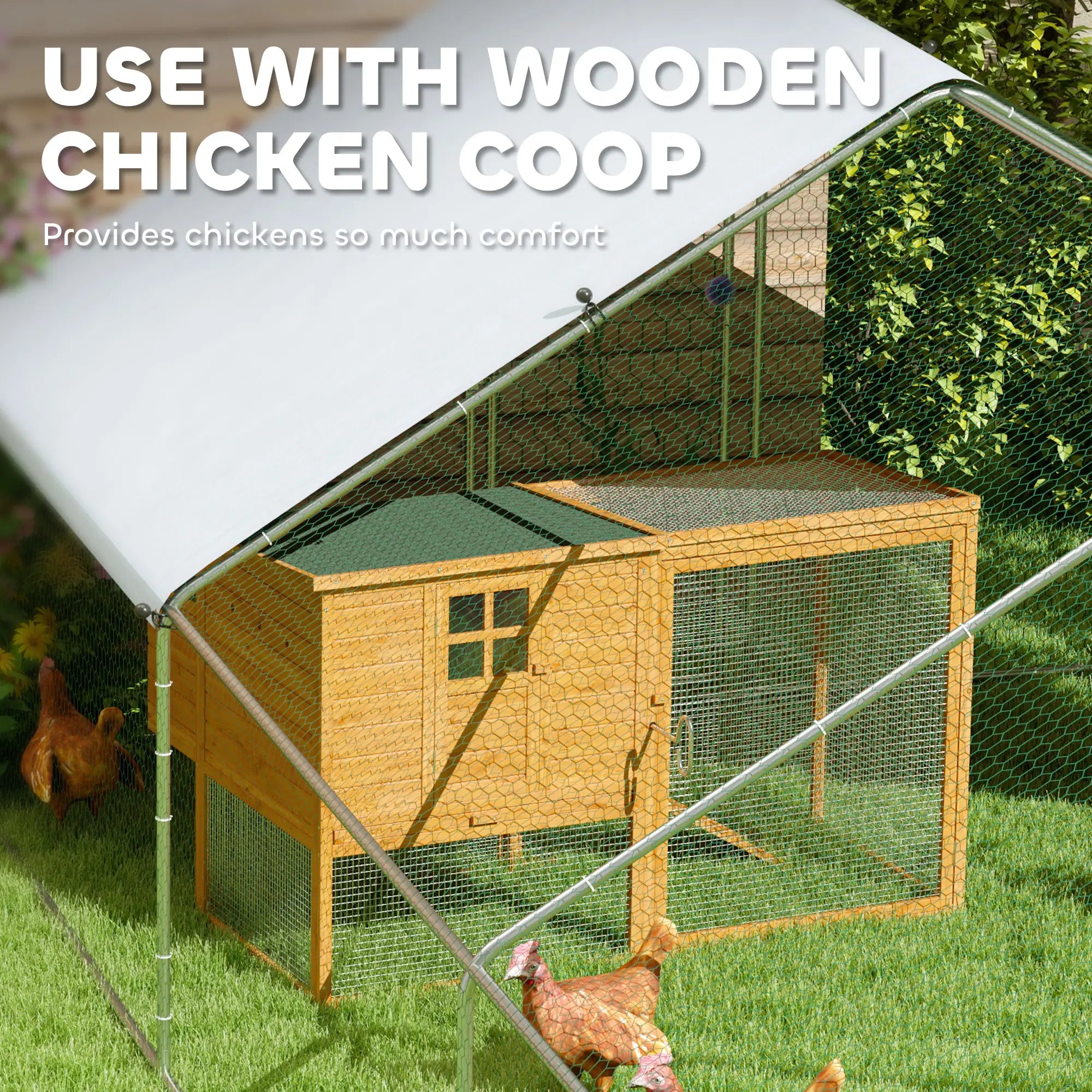 Metal Chicken Coop, Water UV Protection Cover, 9.8' x 32.8' x 6.4' Chicken Coops at Gallery Canada