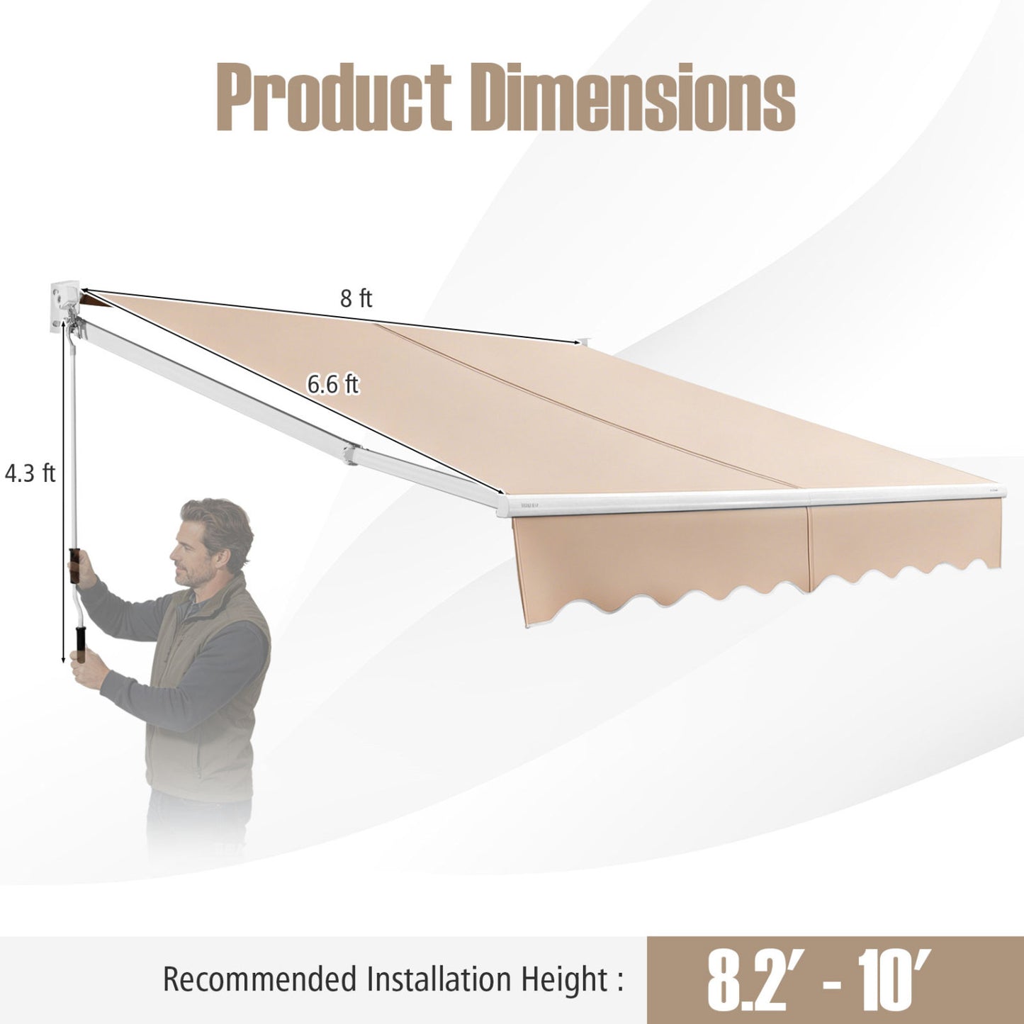 8FT × 6.5FT Retractable Aluminum Patio Sun Awning, Beige Canopies at Gallery Canada