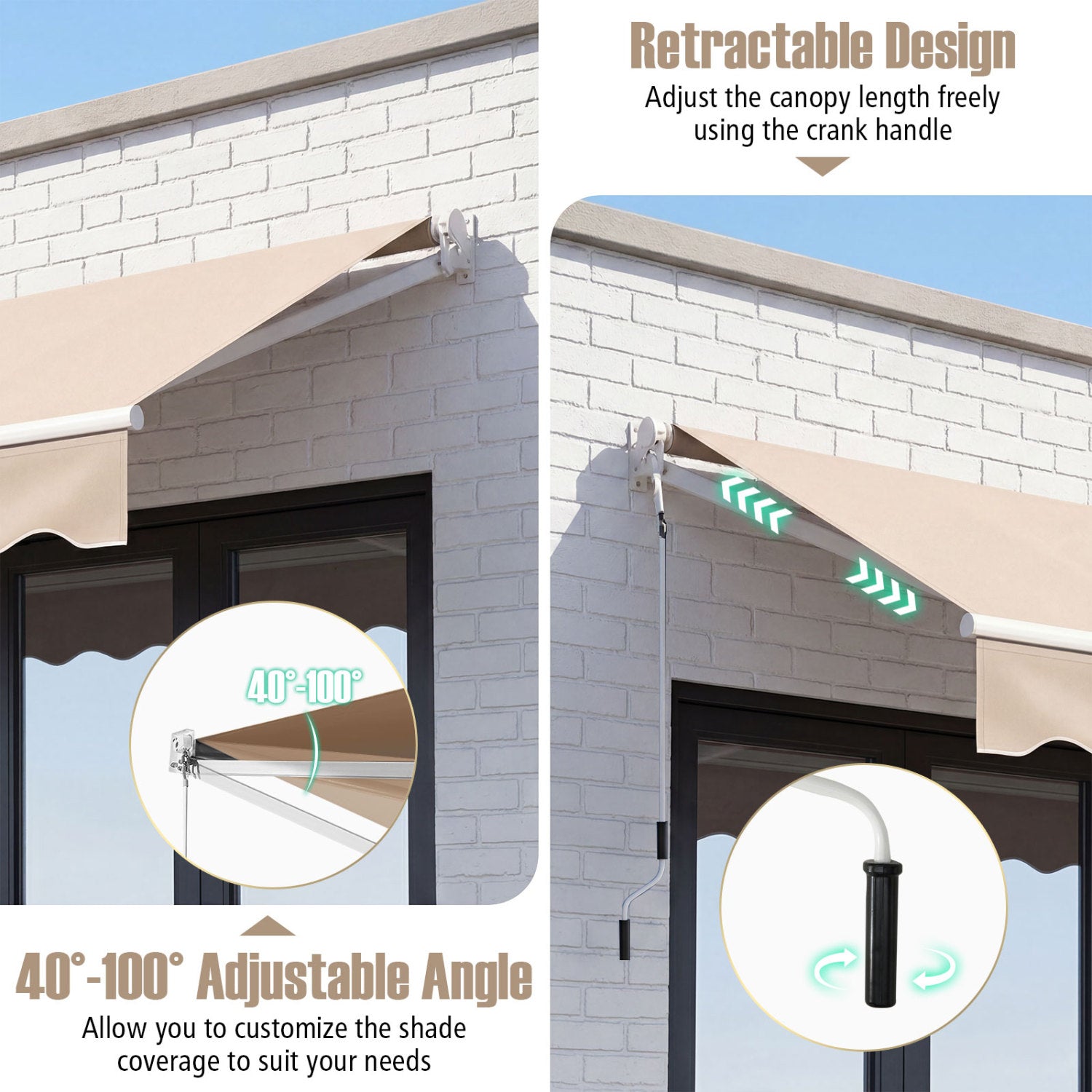 8FT × 6.5FT Retractable Aluminum Patio Sun Awning, Beige Canopies at Gallery Canada