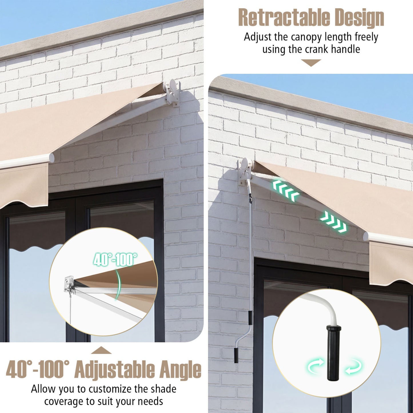 8FT × 6.5FT Retractable Aluminum Patio Sun Awning, Beige Canopies at Gallery Canada