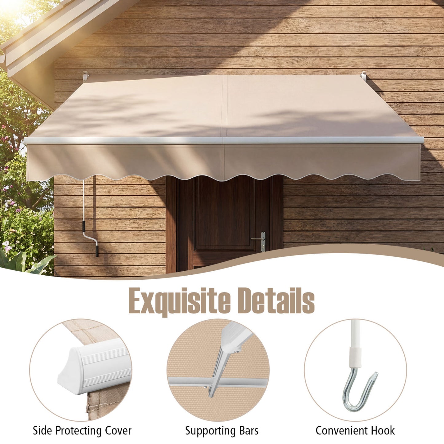 8FT × 6.5FT Retractable Aluminum Patio Sun Awning, Beige Canopies at Gallery Canada