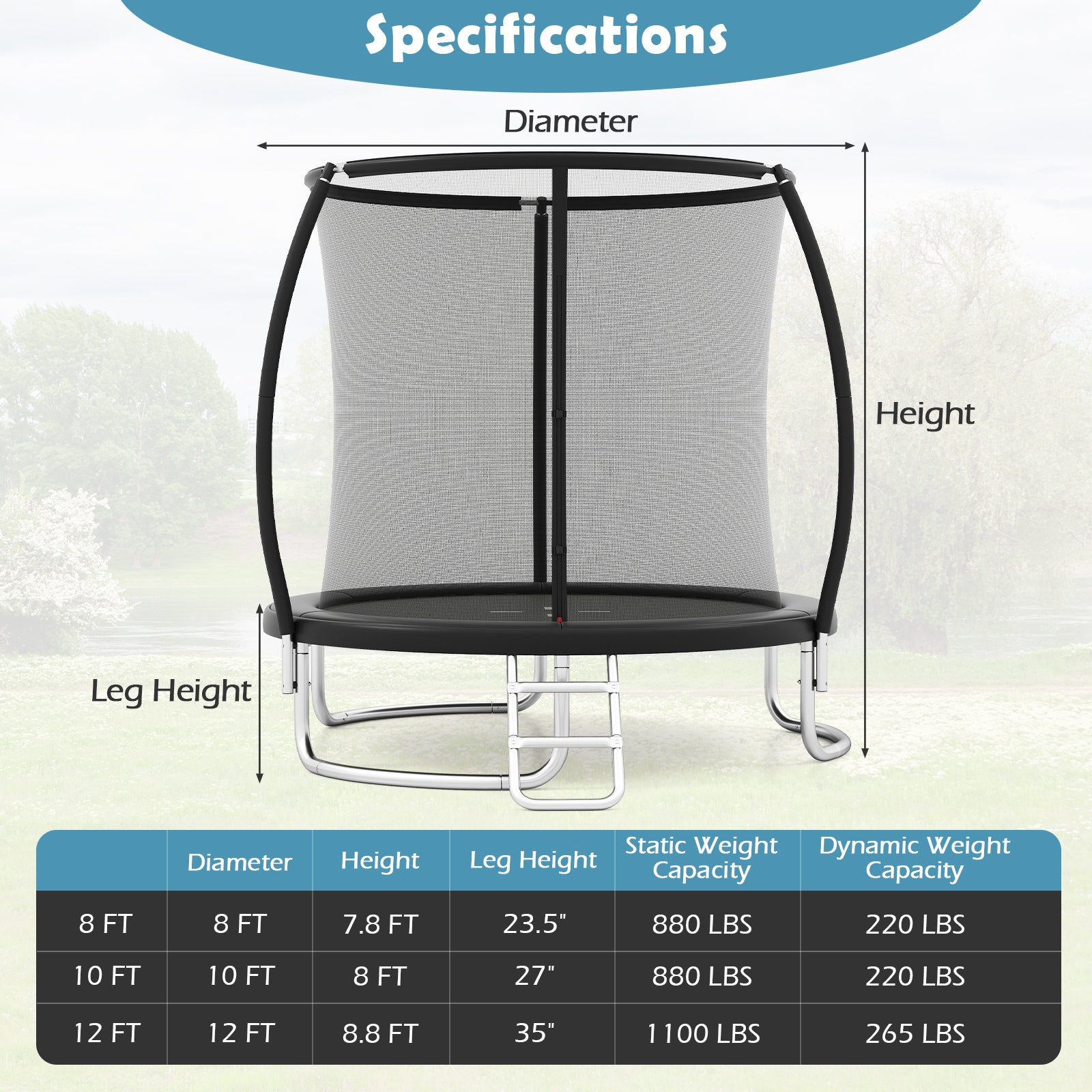8FT Outdoor Heavy-Duty Trampoline, Black Trampolines at Gallery Canada