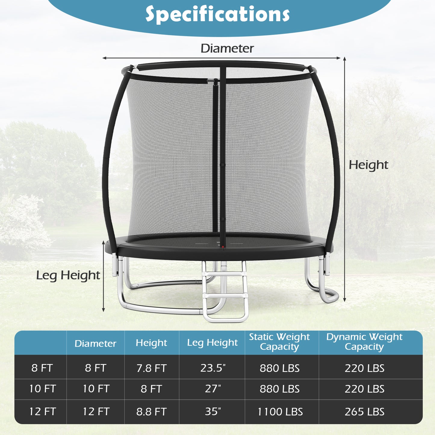 8FT Outdoor Heavy-Duty Trampoline, Black Trampolines at Gallery Canada