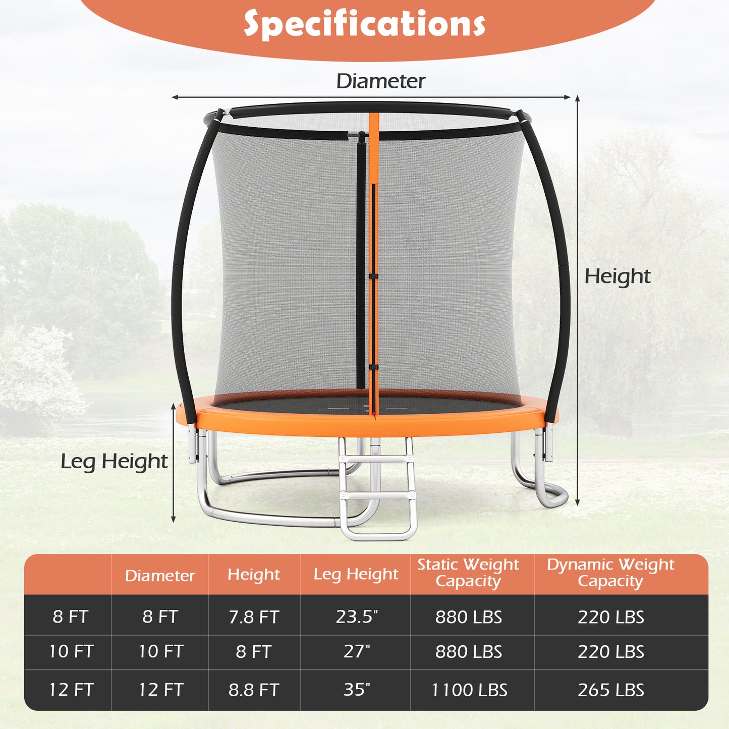8FT Heavy-Duty Outdoor Trampoline, Orange Trampolines at Gallery Canada