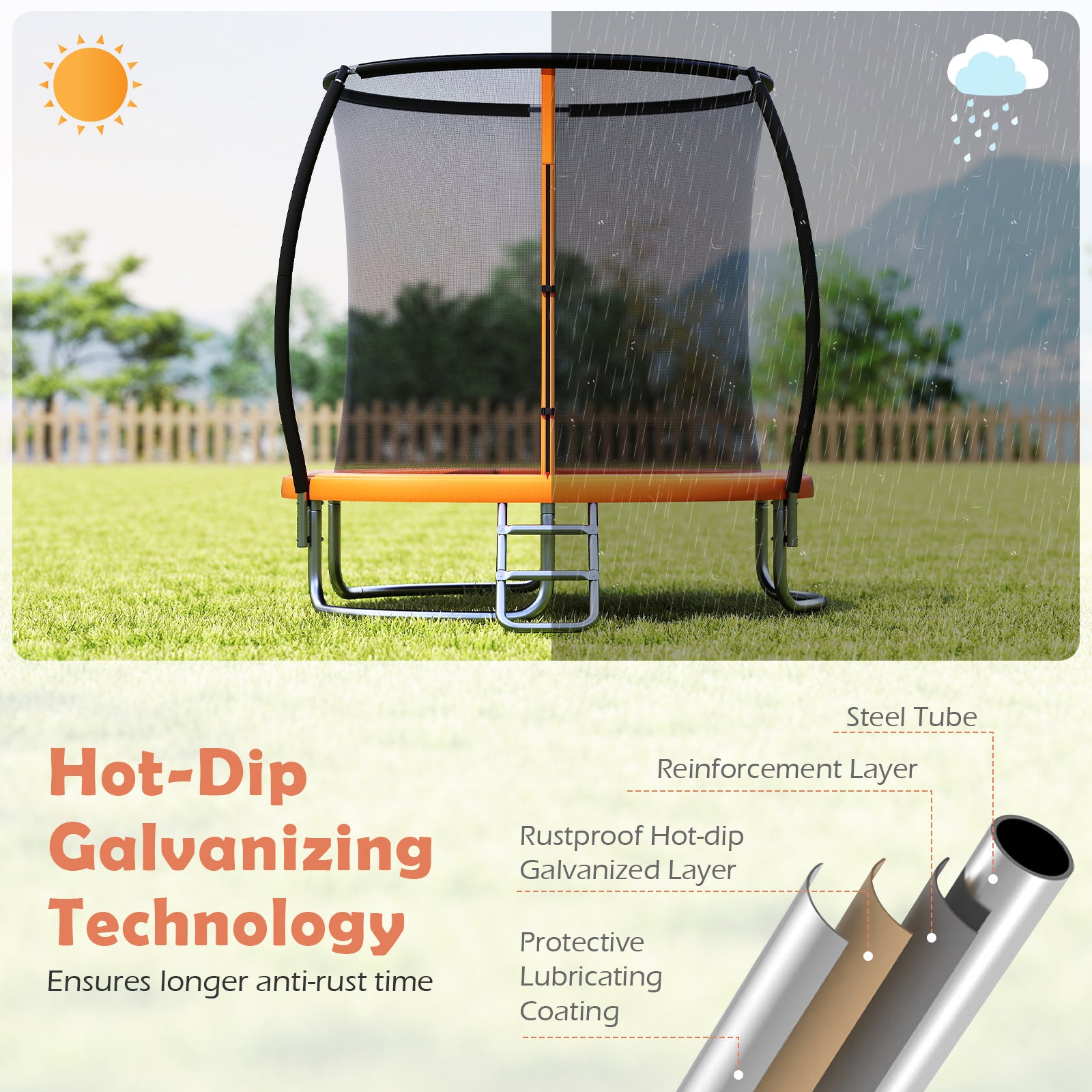8FT Heavy-Duty Outdoor Trampoline, Orange Trampolines at Gallery Canada