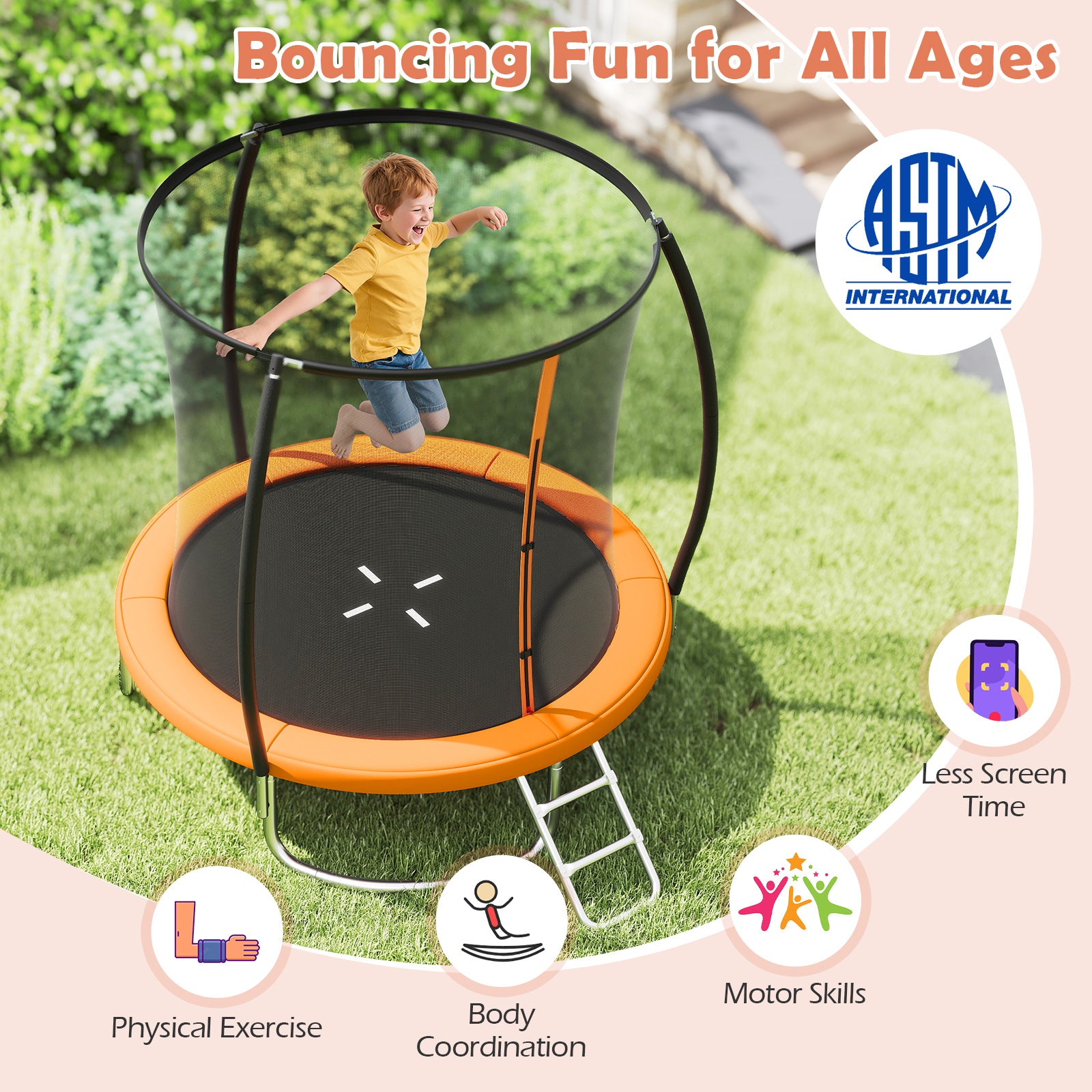 8FT Heavy-Duty Outdoor Trampoline, Orange Trampolines at Gallery Canada