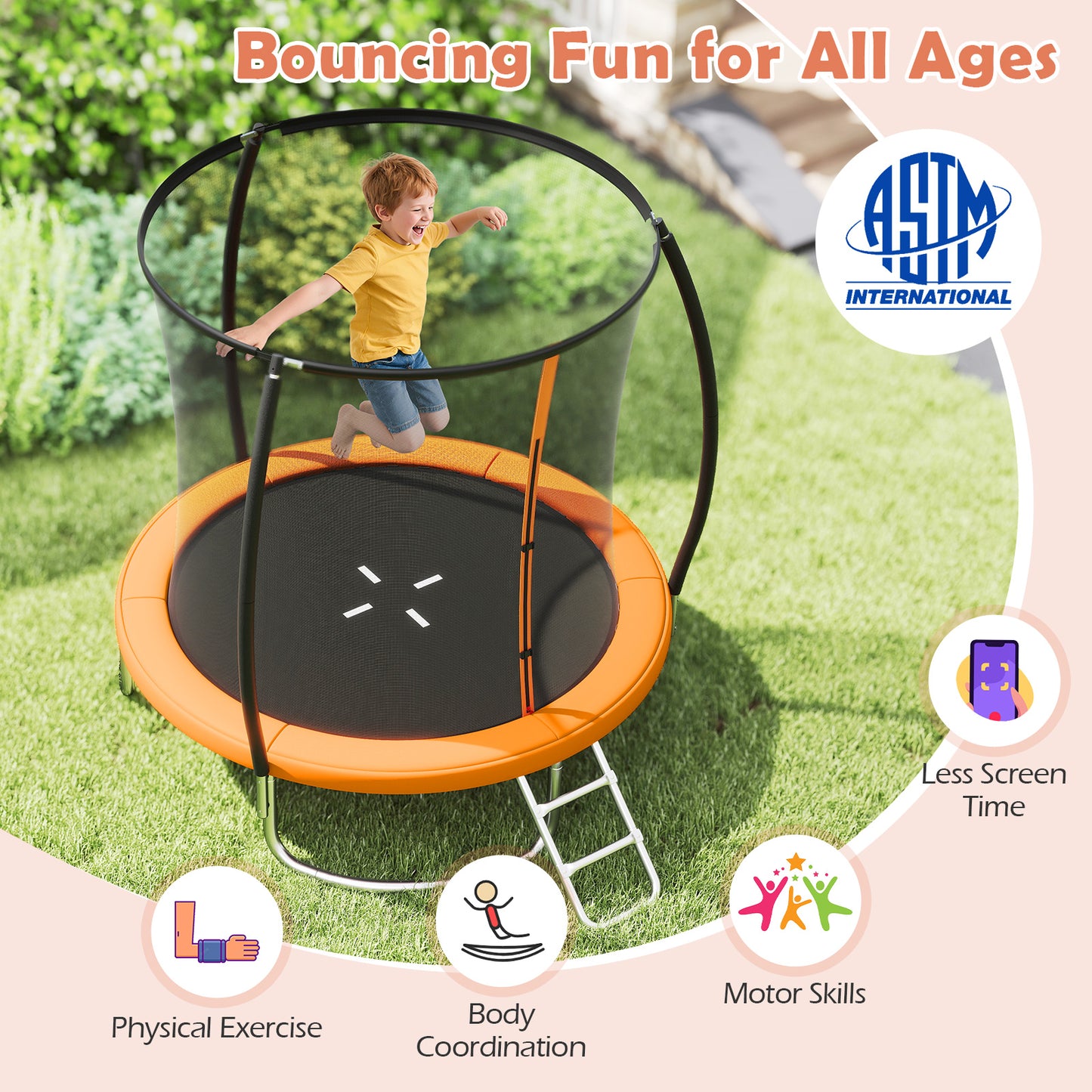 8FT Heavy-Duty Outdoor Trampoline, Orange Trampolines at Gallery Canada