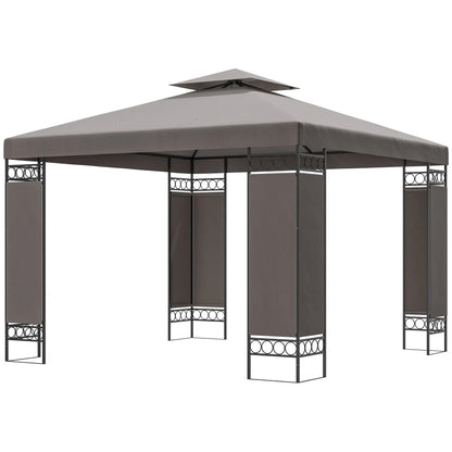 10 x 10 FT Canopy Gazebo, Double Roof, Screen Panels, Metal Frame, Khaki Gazebos Khaki at Gallery Canada