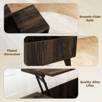 Table basse à ouverture relevable cannelée de 40", table de rangement en noyer