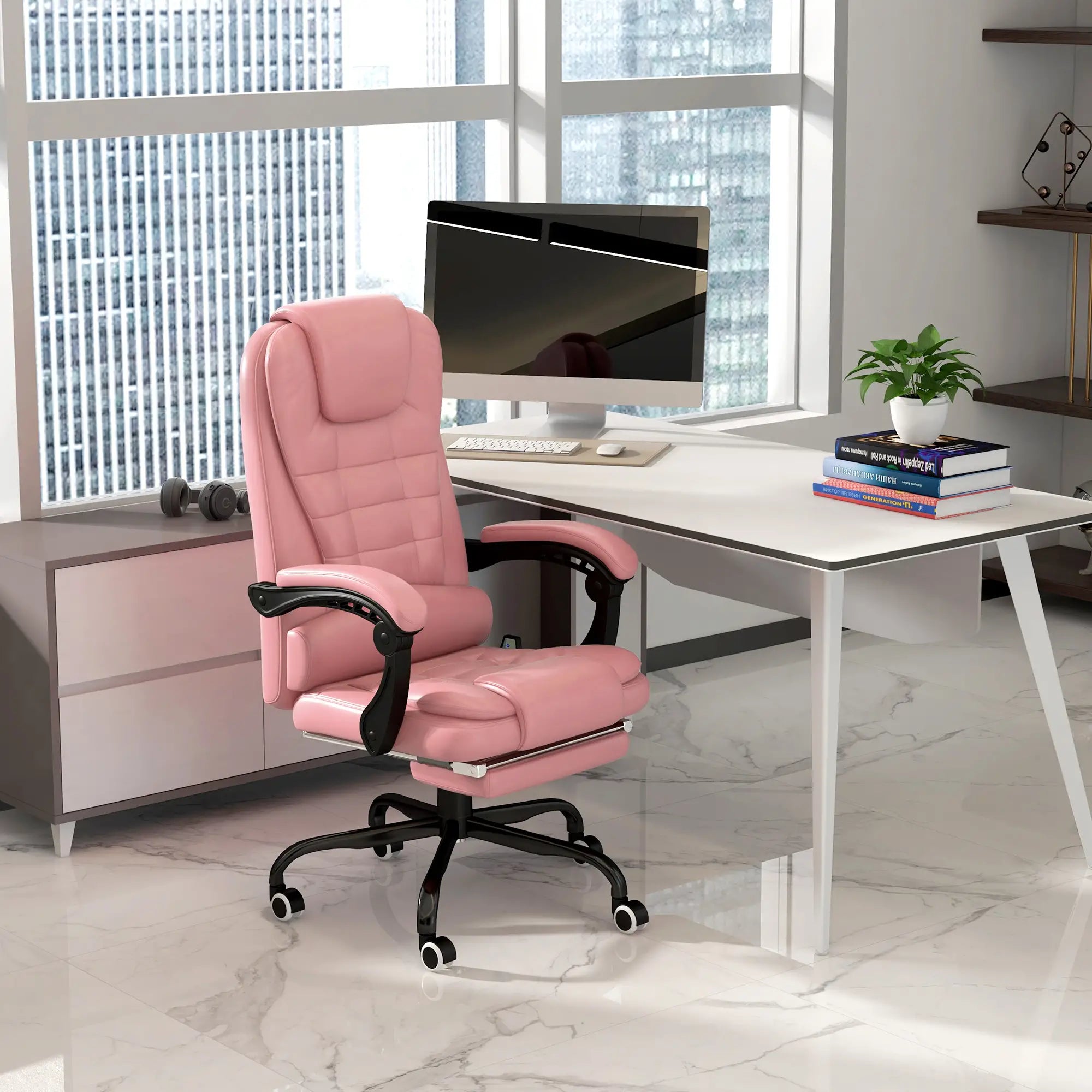 7-Point Vibrating Massage Chair, Reclining with Footrest, Pink Massage Chairs at Gallery Canada