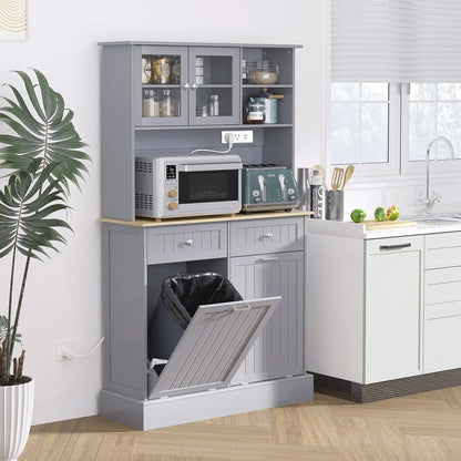 Kitchen Cabinet with Charging Station, 2 Tilt Out Cabinets, Microwave Stand, Grey Kitchen Pantry Cabinets at Gallery Canada