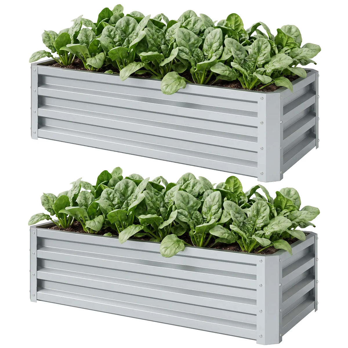 Galvanized Raised Garden Beds, Outdoor Planter Box, Set of 2, Silver Galvanized Planter Boxes Silver at Gallery Canada