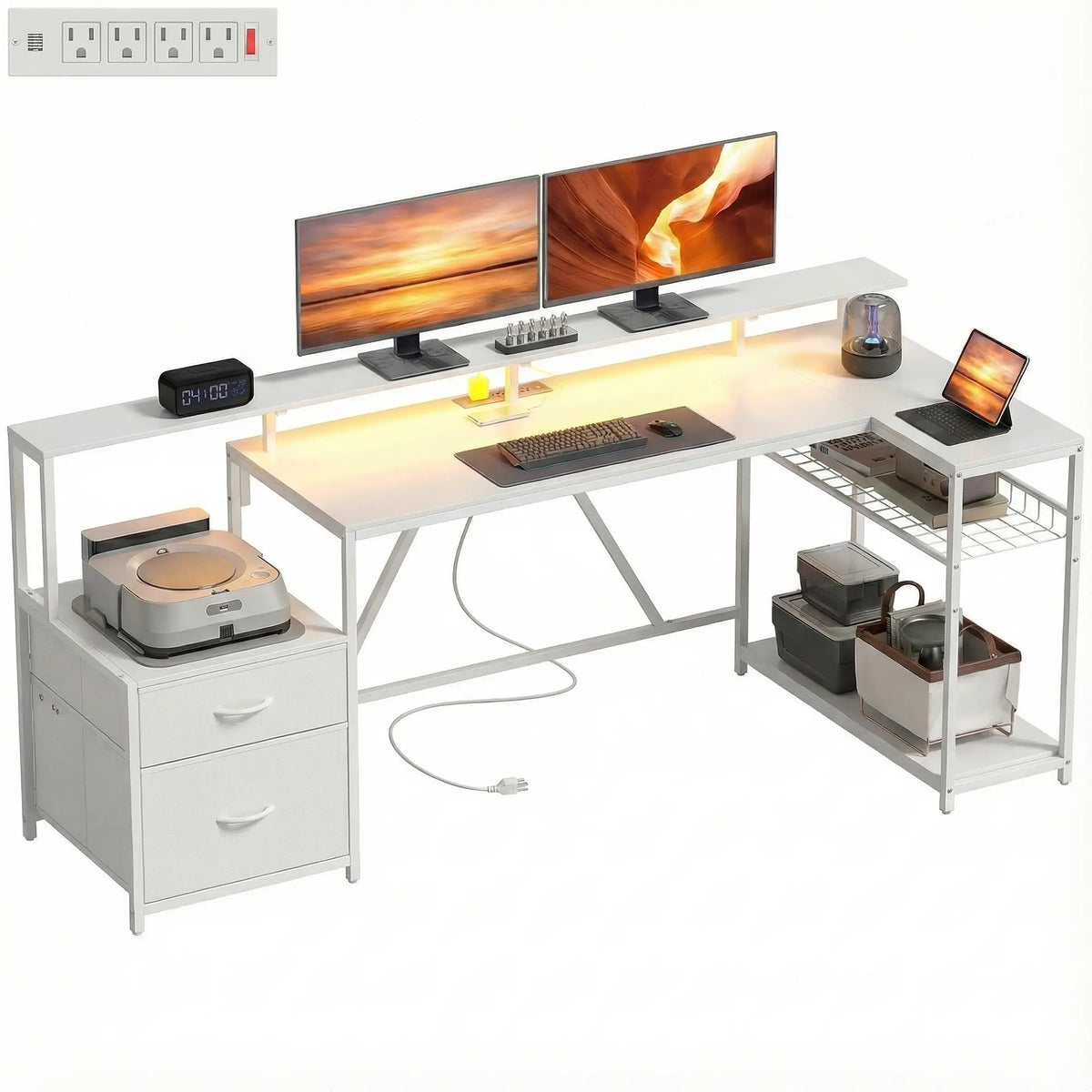 76" Gaming Desk, Reversible Computer Table, RGB Lights, USB Ports, White Gaming Desks at Gallery Canada