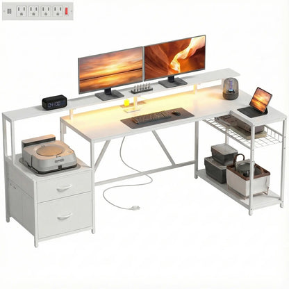 76" Gaming Desk, Reversible Computer Table, RGB Lights, USB Ports, White Gaming Desks at Gallery Canada