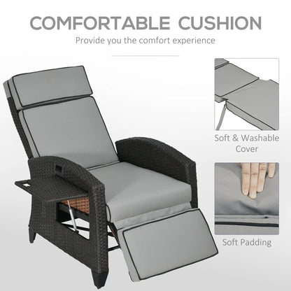 Outdoor Recliner Chair, Adjustable Backrest, Cushion, Side Tray, Light Grey Chaise Loungers at Gallery Canada