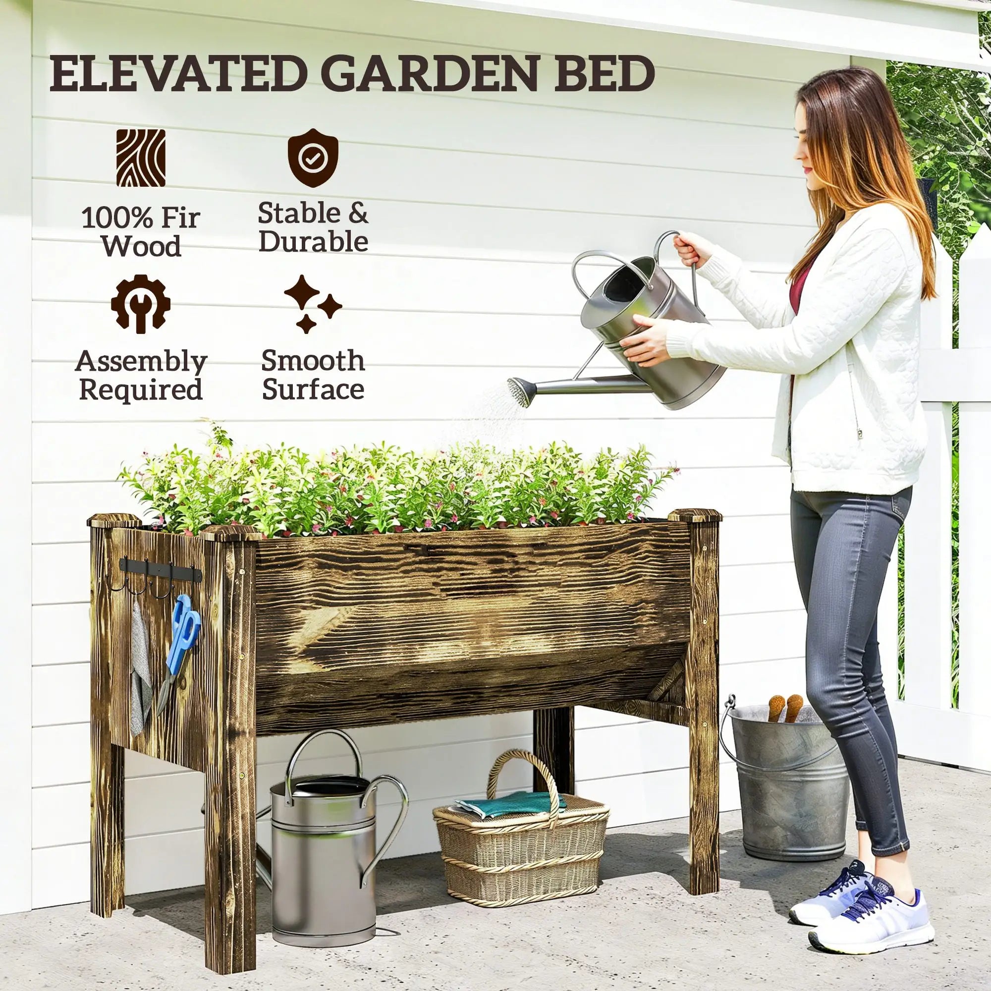 Wooden Raised Garden Plant Stand, 48