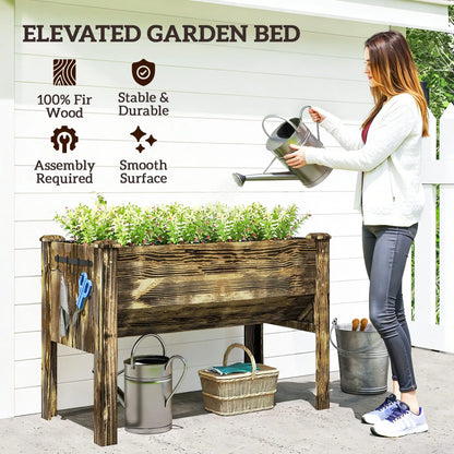 Wooden Raised Garden Plant Stand, 48" x 24" x 32", Carbonized Elevated Garden Beds at Gallery Canada