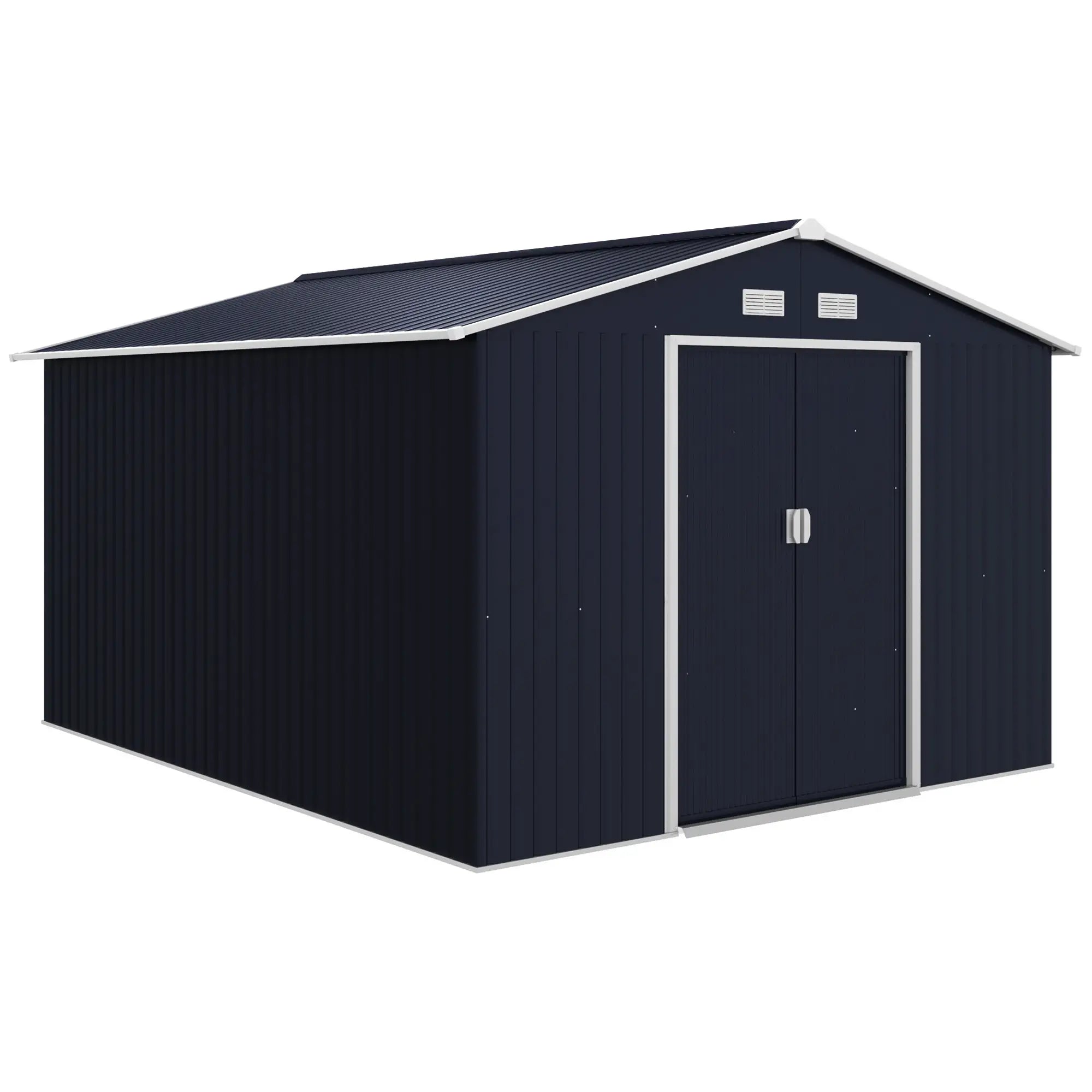 11' x 9' Metal Storage Shed, Garden Tool House, Double Sliding Doors, 4 Air Vents, Dark Grey Sheds Dark Grey at Gallery Canada