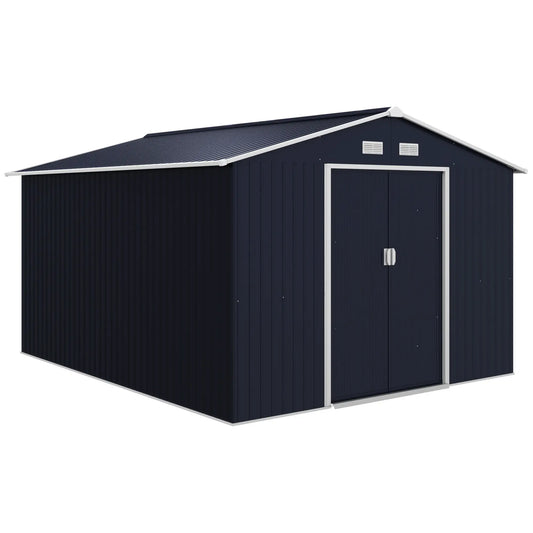 11' x 9' Metal Storage Shed, Garden Tool House, Double Sliding Doors, 4 Air Vents, Dark Grey Sheds Dark Grey at Gallery Canada