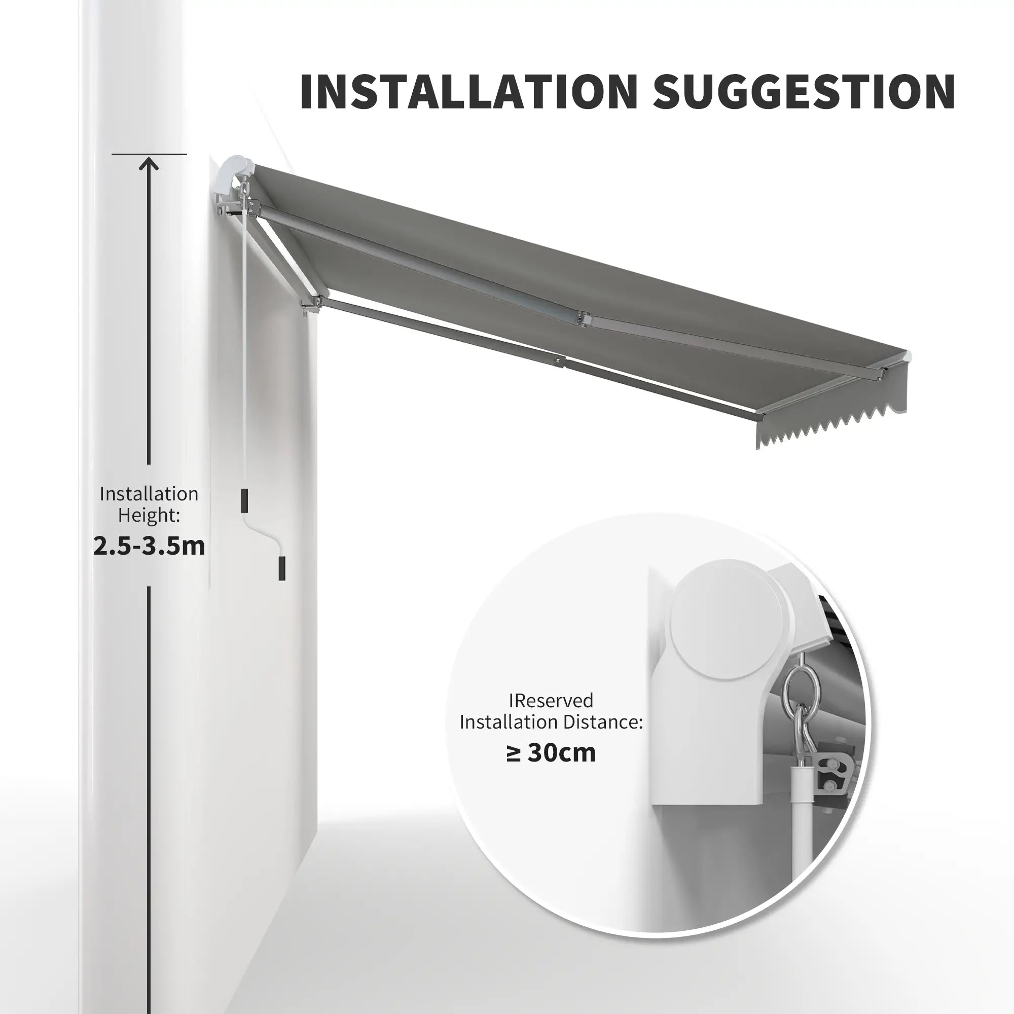 12' x 8' Retractable Awning, Manual Crank, UV Water-Resistant, Grey Deck Awnings at Gallery Canada