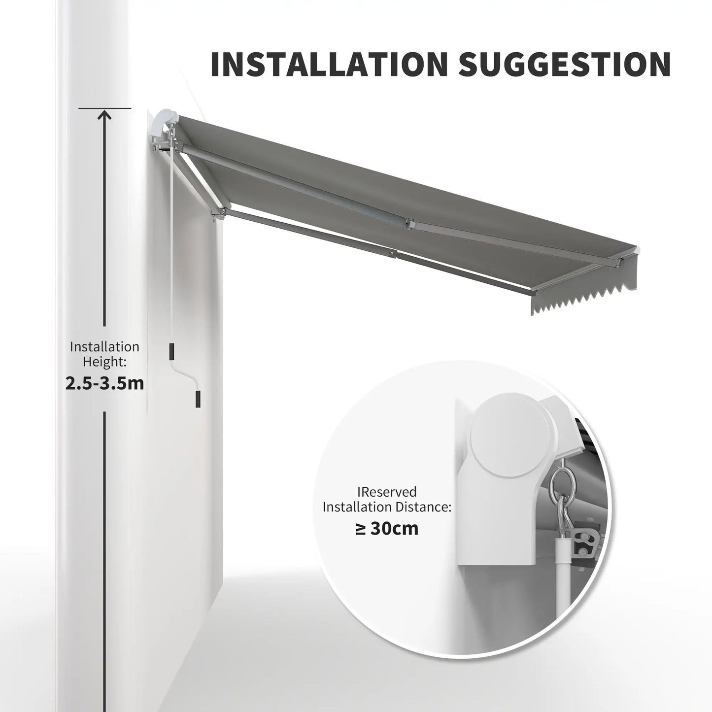 12' x 8' Retractable Awning, Manual Crank, UV Water-Resistant, Grey Deck Awnings at Gallery Canada