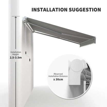 12' x 8' Retractable Awning, Manual Crank, UV Water-Resistant, Grey Deck Awnings at Gallery Canada