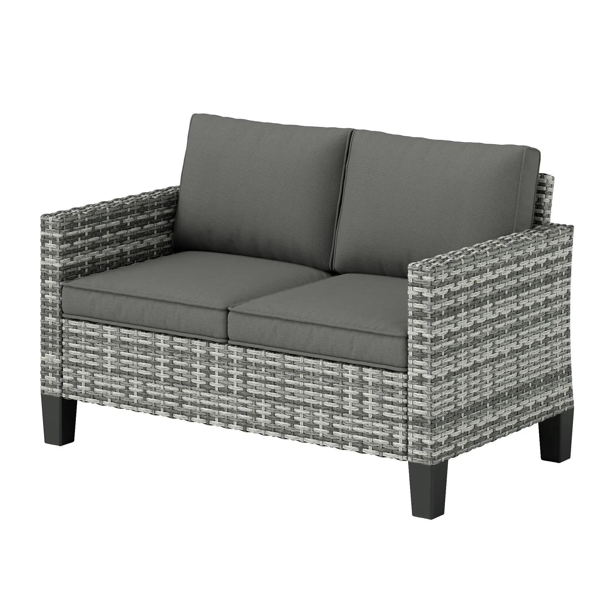 2 Seater Rattan Outdoor Sofa with Cushions, Dark Grey Patio Furniture Sets Light Grey Rattan, Dark Grey Cushion at Gallery Canada