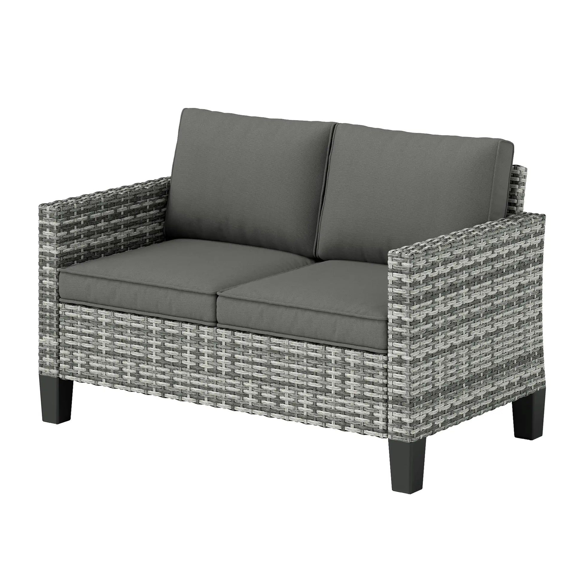2 Seater Rattan Outdoor Sofa with Cushions, Dark Grey Patio Furniture Sets Light Grey Rattan, Dark Grey Cushion at Gallery Canada