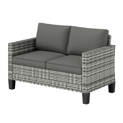 2 Seater Rattan Outdoor Sofa with Cushions, Dark Grey Patio Furniture Sets Light Grey Rattan, Dark Grey Cushion at Gallery Canada
