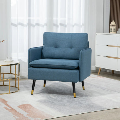 Modern Armchair, Upholstered Accent Chair, Tufted Back, Steel Legs, Blue Accent Chairs at Gallery Canada