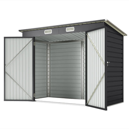 8 x 4FT Galvanized Metal Garden Shed, Double Doors, 2 Vents, Grey Sheds Grey at Gallery Canada