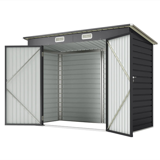 8 x 4FT Galvanized Metal Garden Shed, Double Doors, 2 Vents, Grey Sheds Grey at Gallery Canada