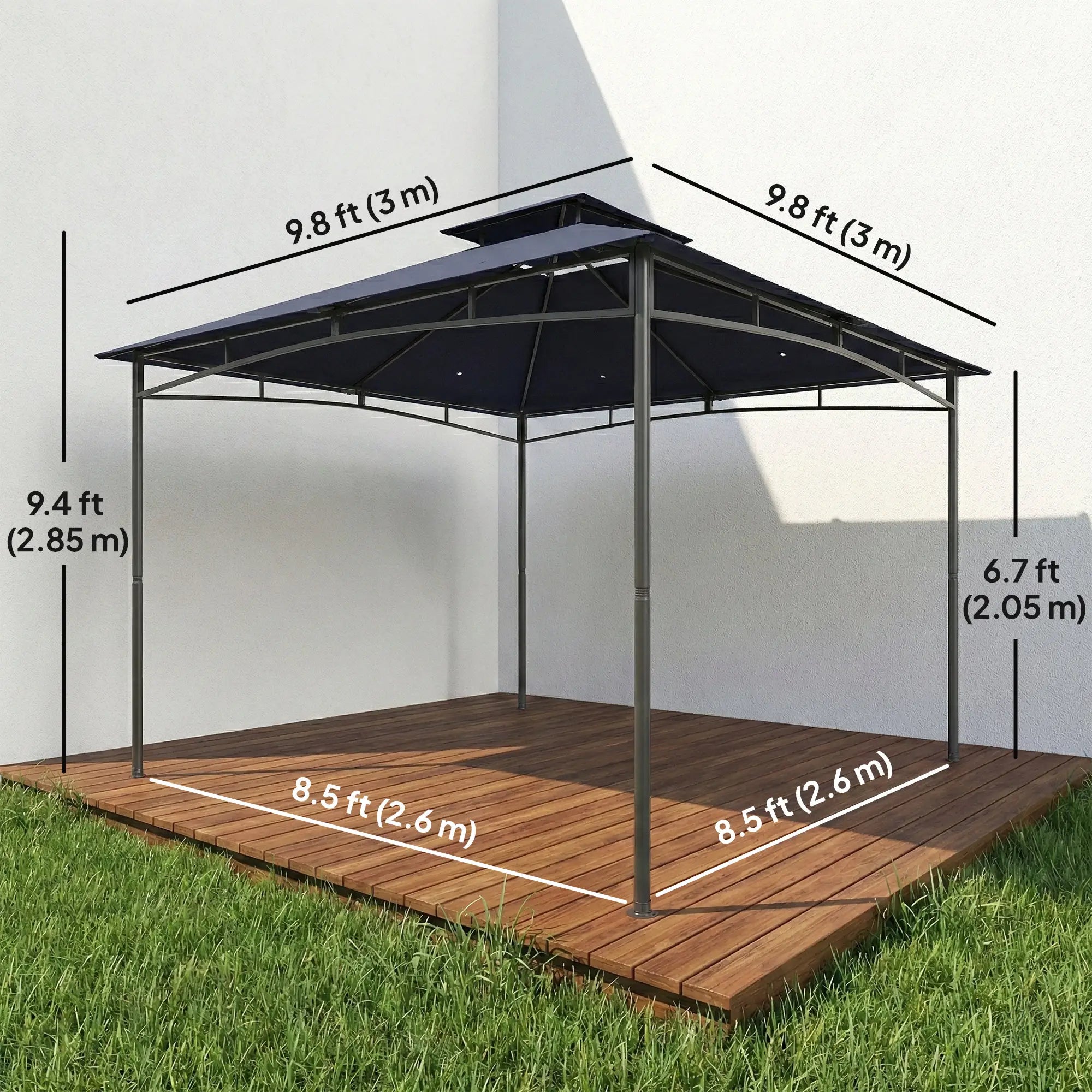 10' x 10' Gazebo, Soft Top, 2-Tier Roof, Metal Frame, Navy Blue Gazebos at Gallery Canada