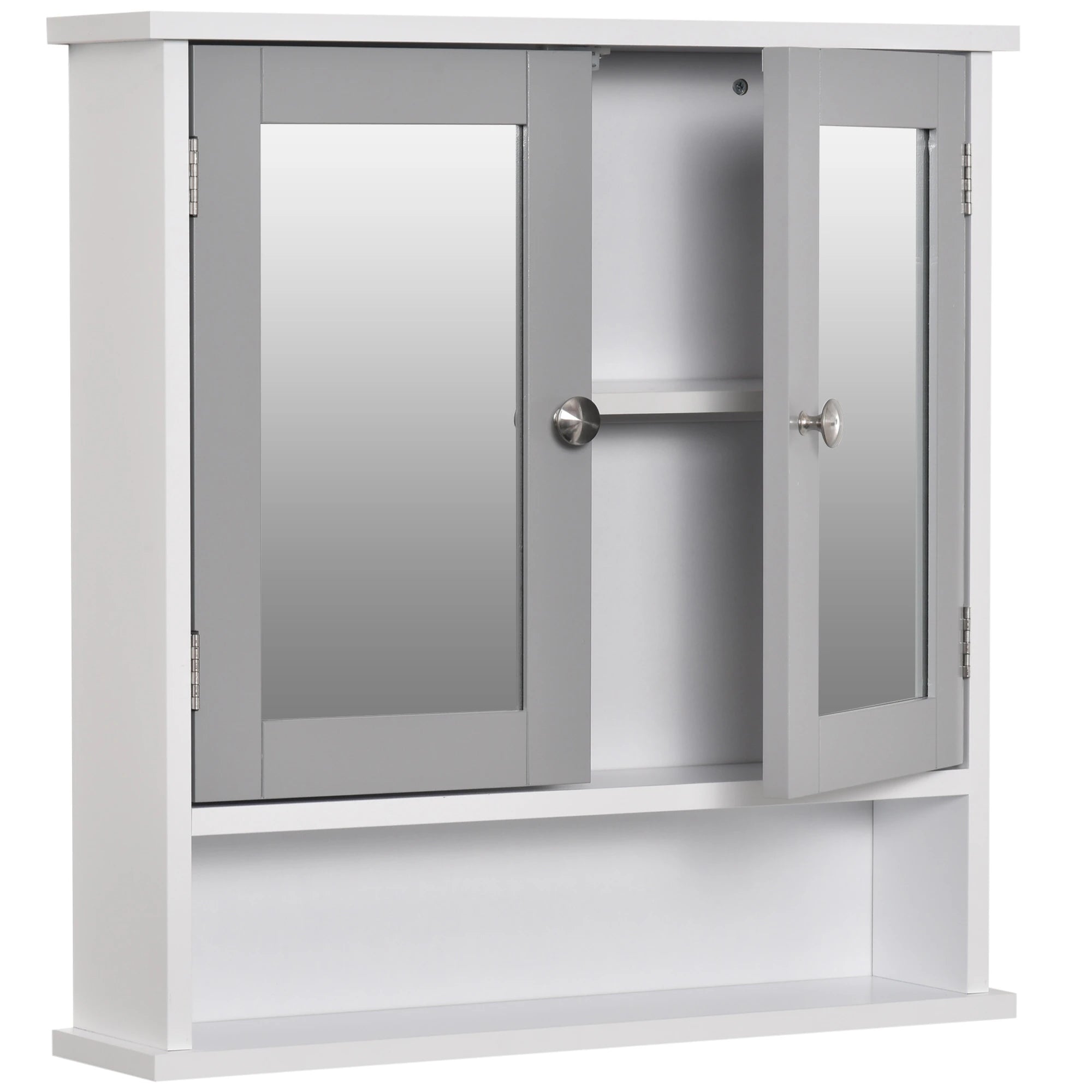 Wall-Mounted Medicine Cabinet, Double Doors, Open Shelf, Adjustable, White and Grey Mirror Medicine Cabinets at Gallery Canada